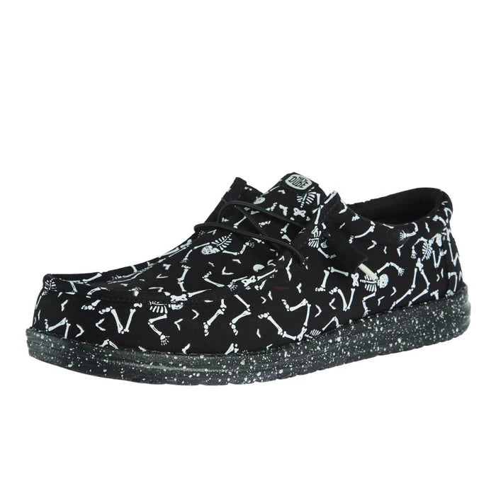 Hey Dude Men`s Wally Skeletons Black Casual Shoe