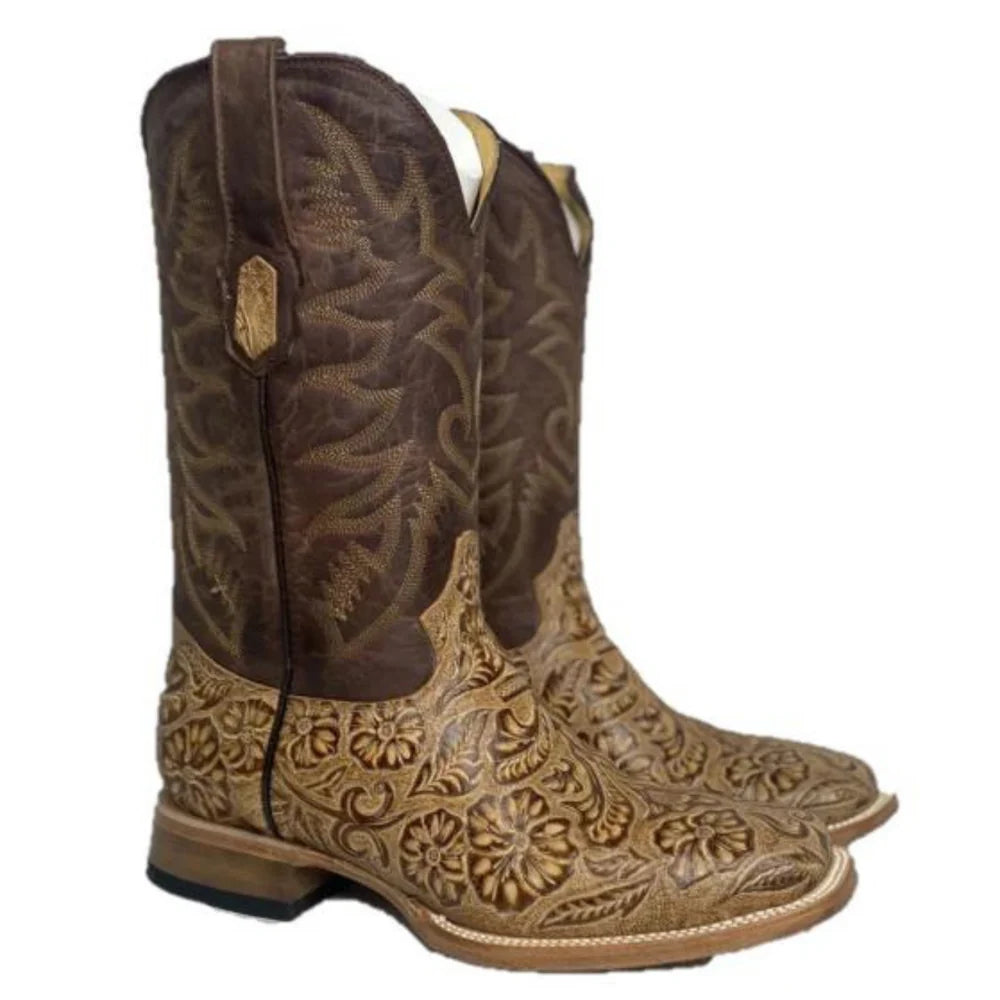 Cowtown Mens Tan Tooled SQ Toe