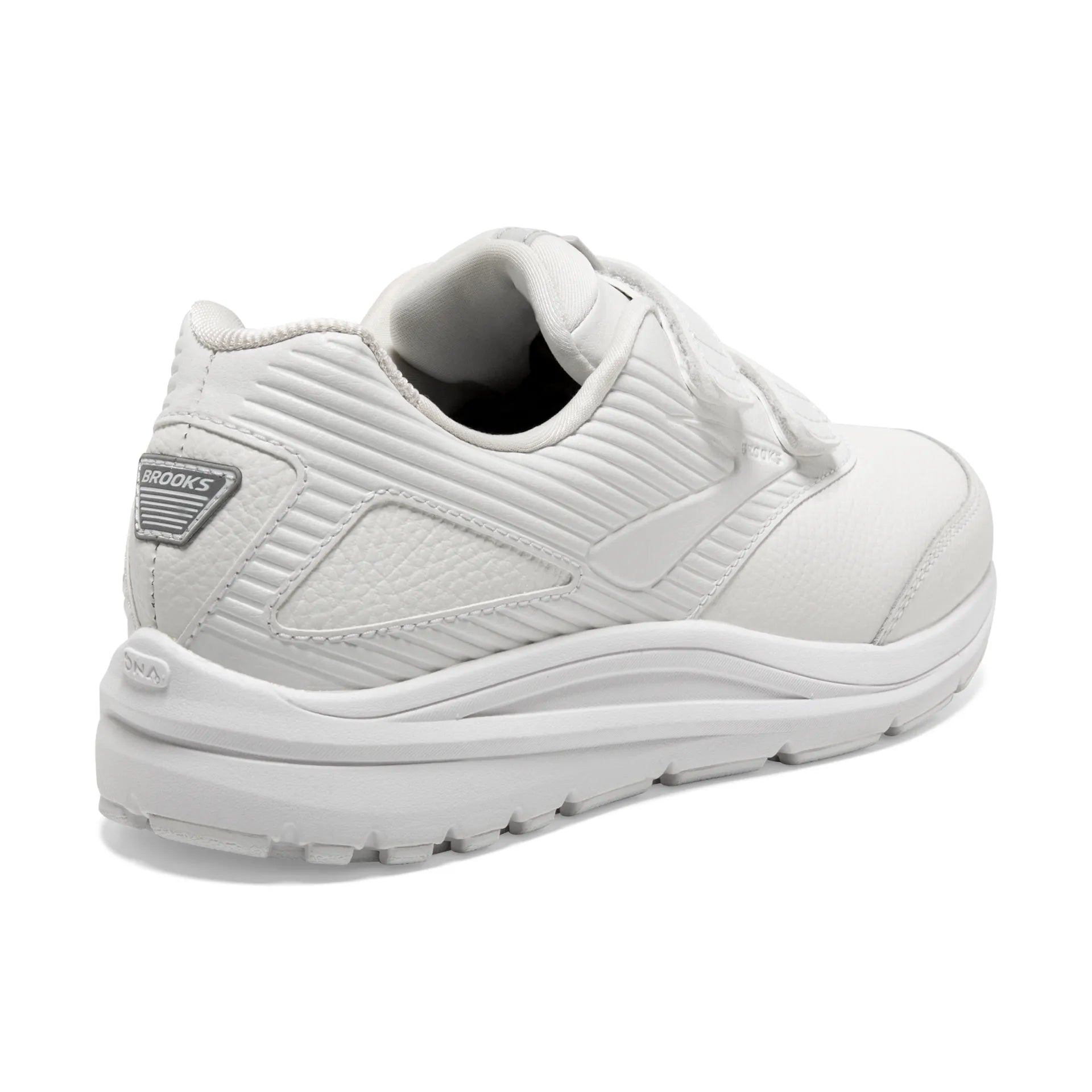 White running shoe with Brooks logo on a white background