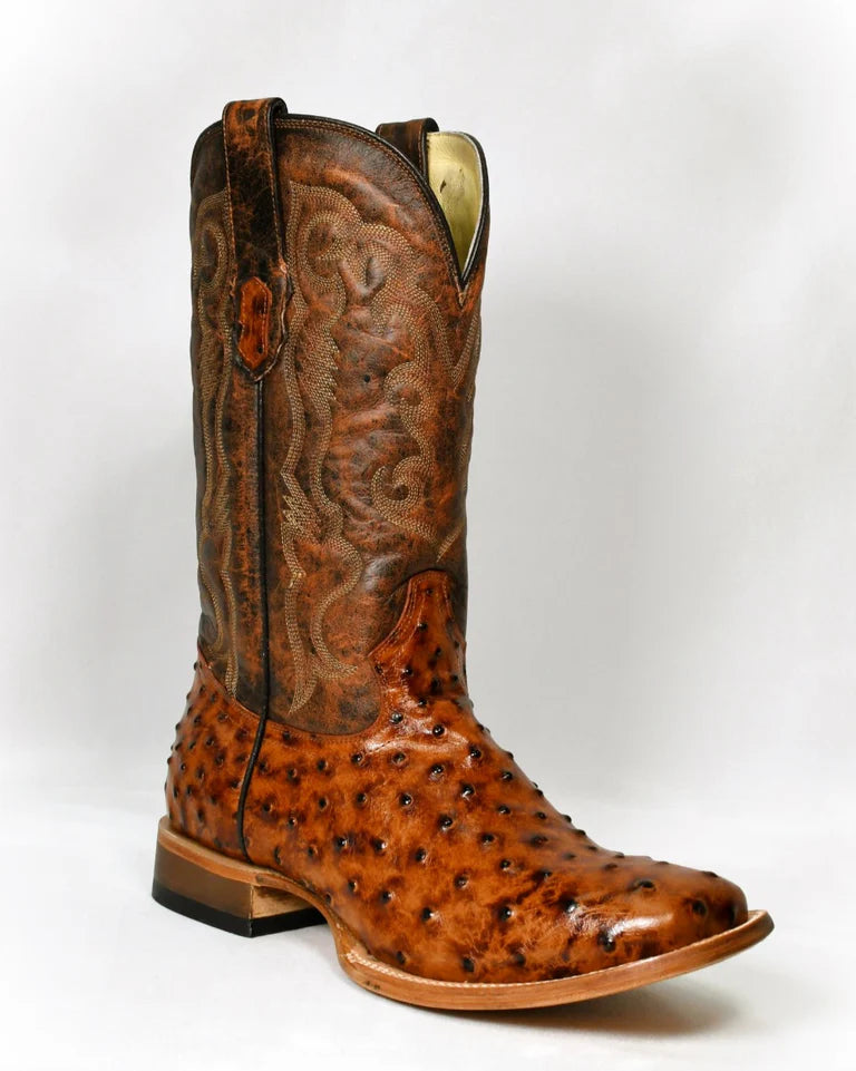 Cowtown Mens SQ Toe Ostrich Print- Congac