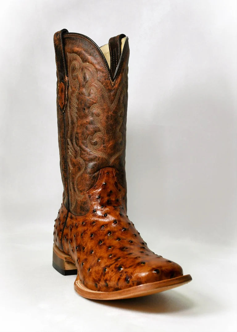 Cowtown Mens SQ Toe Ostrich Print- Congac