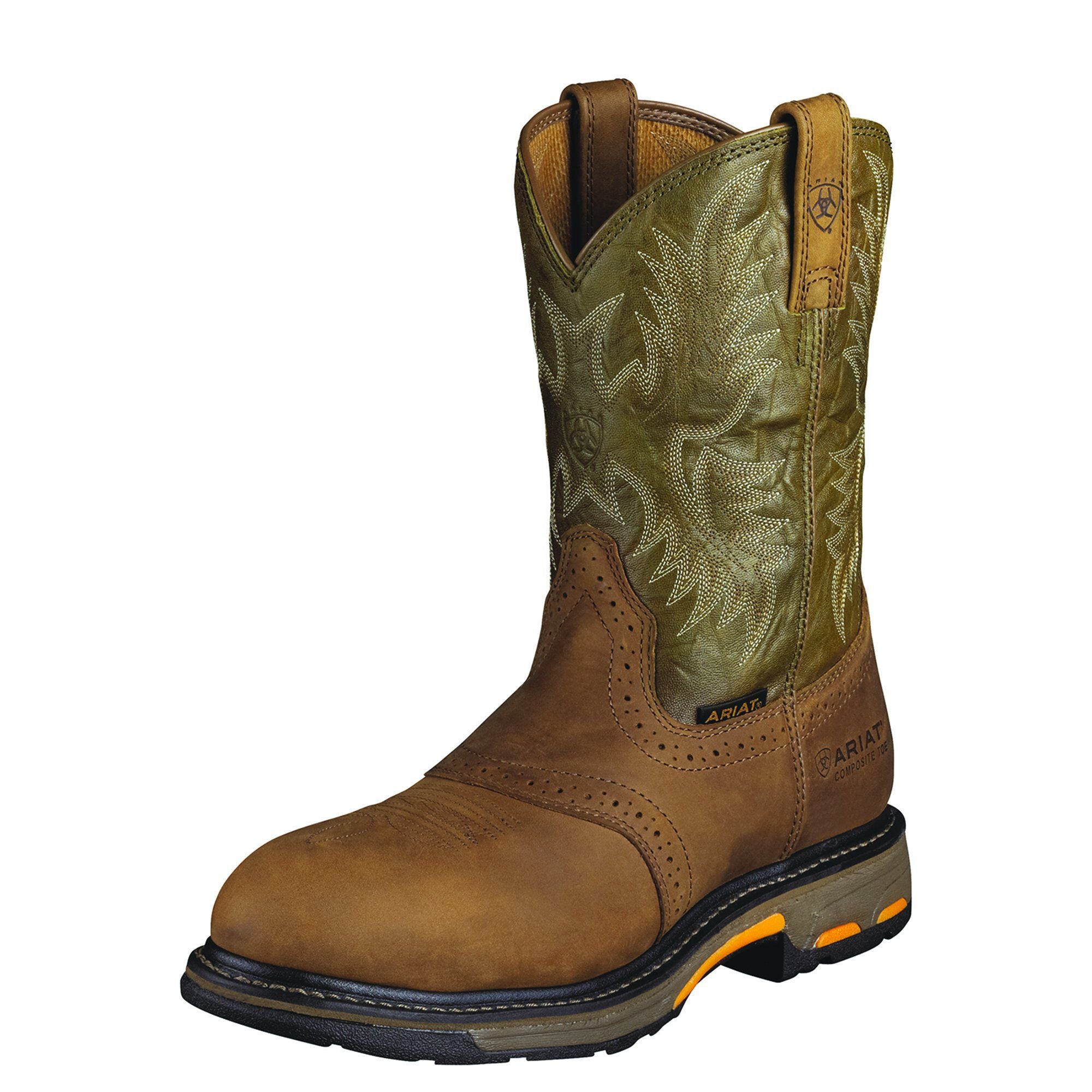 ARIAT Men's WorkHog Pull-on Composite Toe Boot - Aged Bark/Army Green - French's Boots