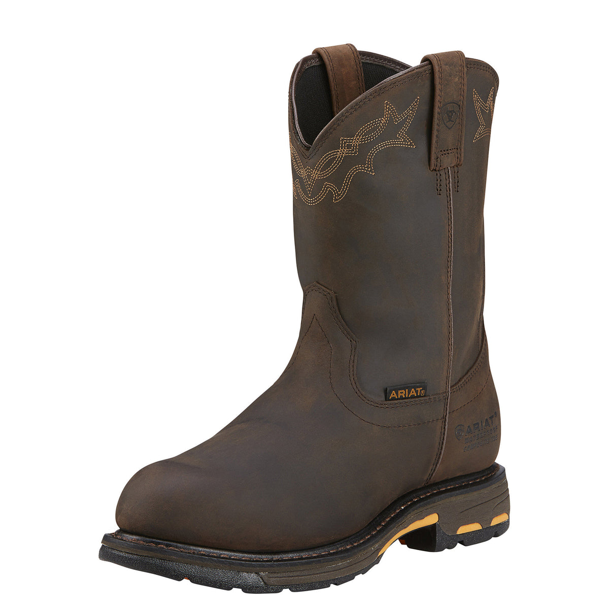 ARIAT Men's WorkHog Pull-on H2O Composite Toe Boot - Oily Distressed Brown - French's Boots