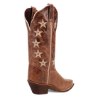 Brown cowboy boot with star patterns on a white background