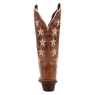 Brown cowboy boot with star patterns on a white background
