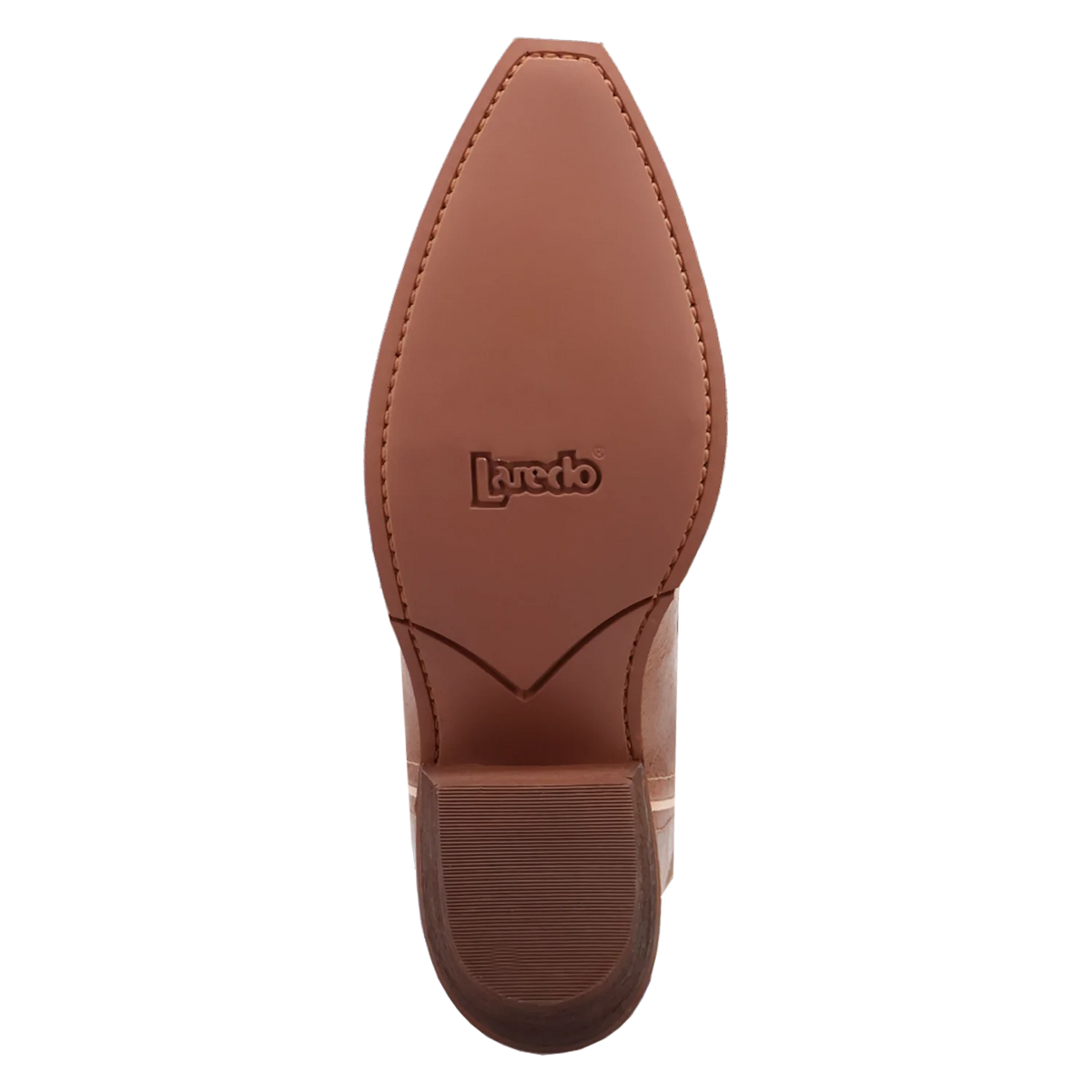 Brown leather boot sole with 'Laredo' branding on a white background
