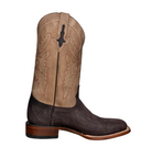 Brown cowboy boot with tan top on a white background