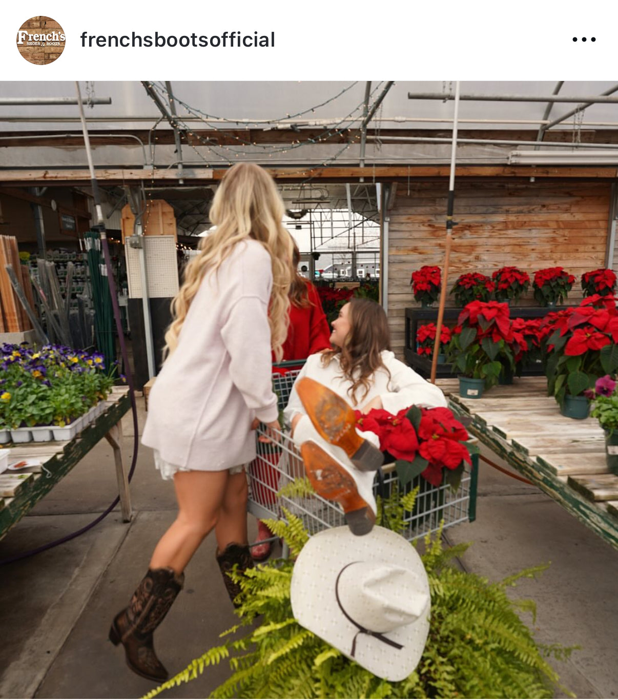 Screenshot of an Instagram Post "Holiday Shopping in French's Boots"