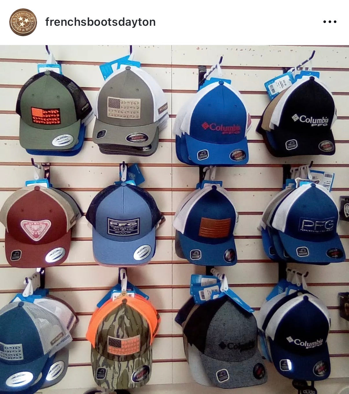 Image from French's Dayton instagram, caps on the wall in the store location.