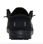 Black shoe with a visible brand logo on a white background