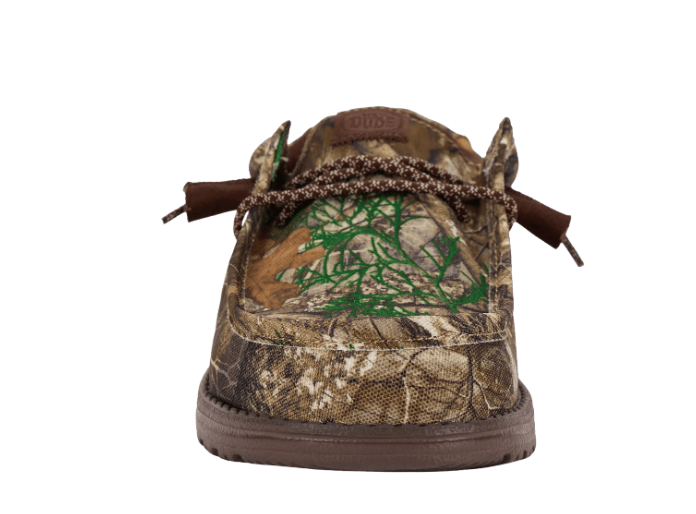 Camouflage shoe with a deer design on a white background