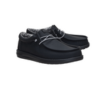 Black shoes with white laces on a white background