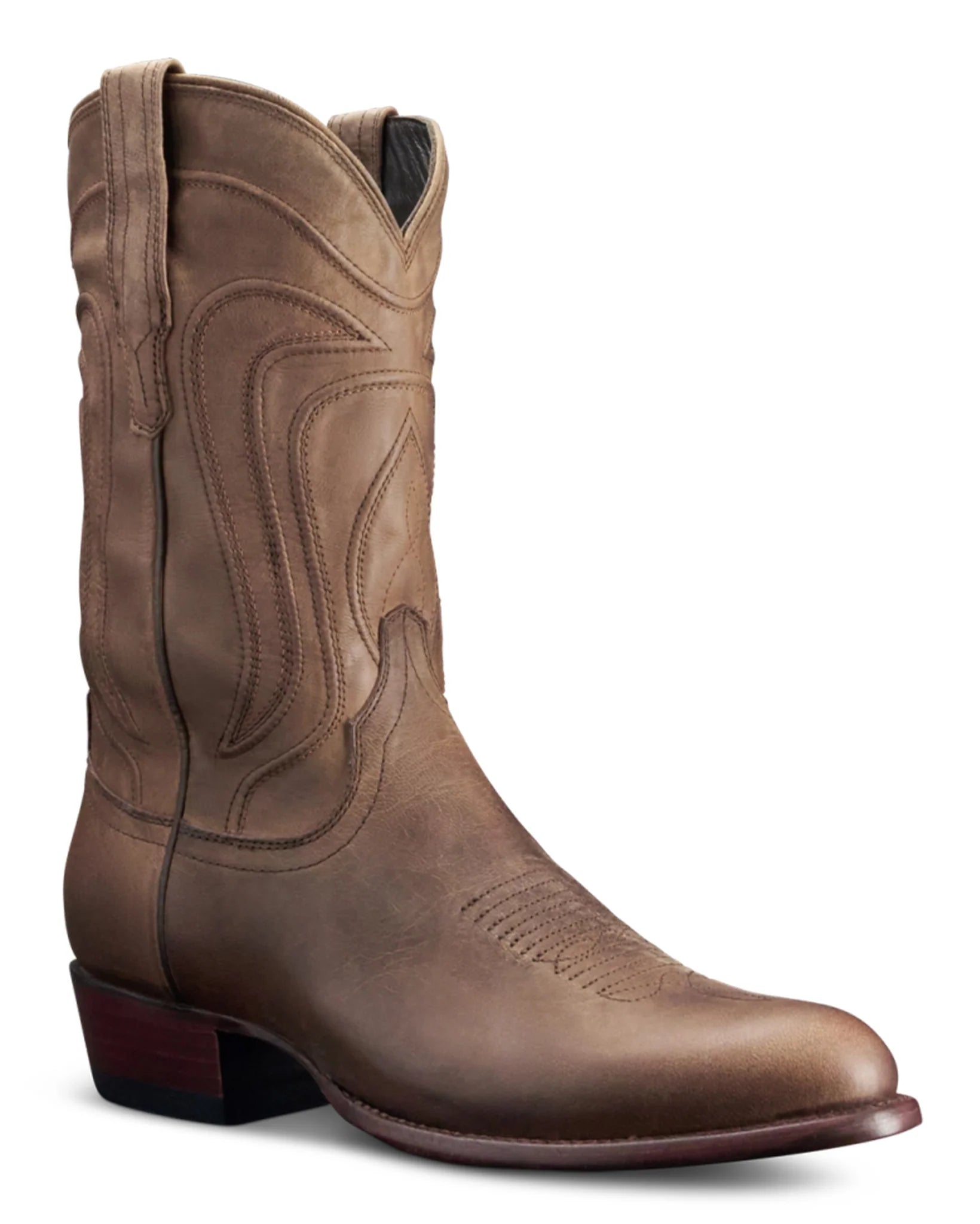 Brown cowboy boot on a white background