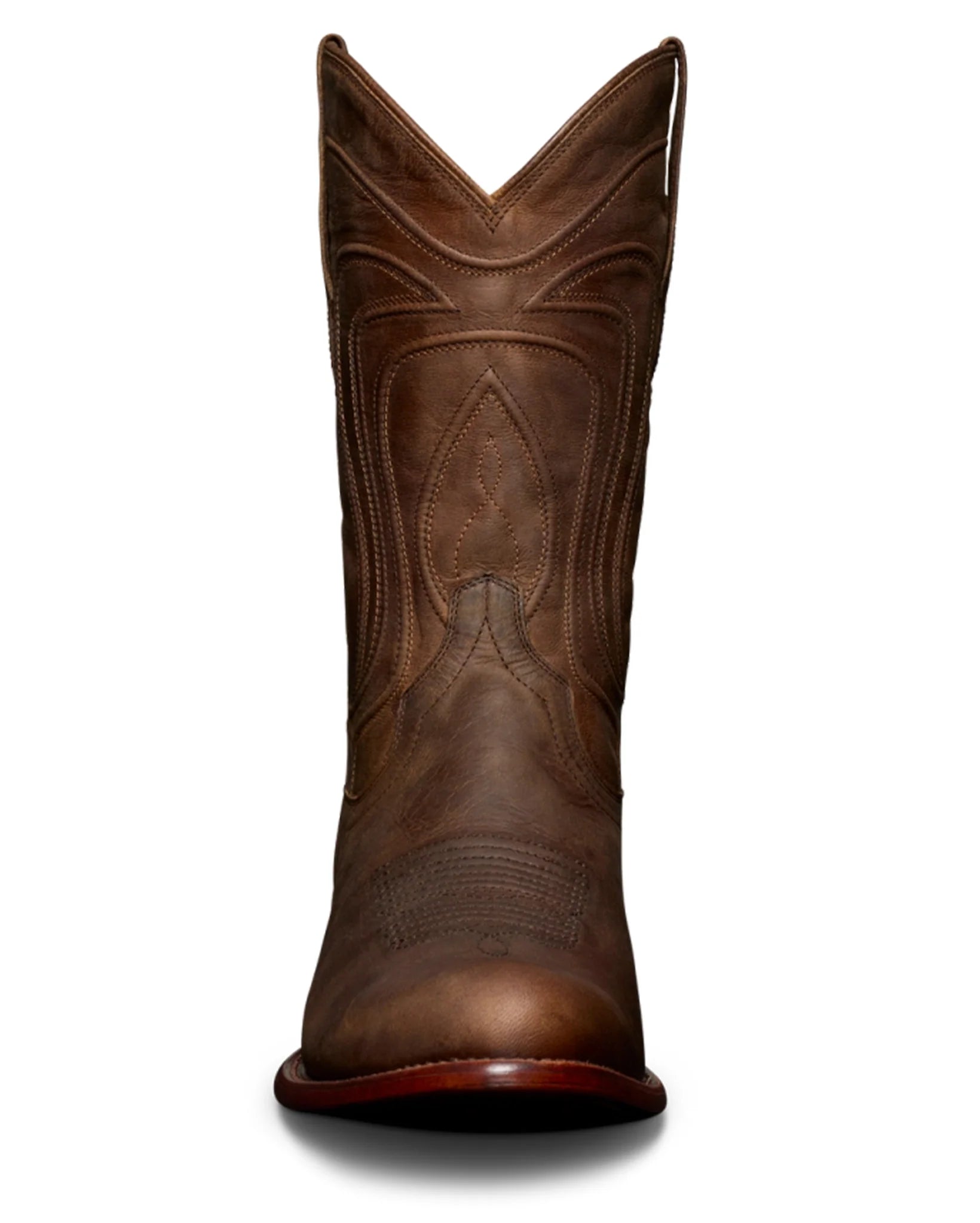 Brown cowboy boot on a white background